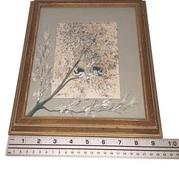Painting Black & White Birds On Tree Branch Extending To Matt Signed Smethers - Picture 5 of 16